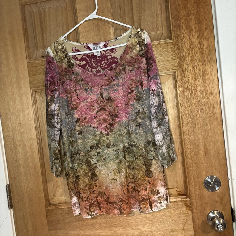 KEREN hart vintage women’s Floral Pink and Cream lace Blouse size XL - Picture 1 of 6